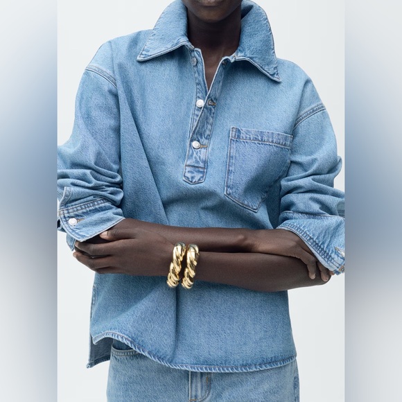 MANGO denim blouse with pocket - Picture 3 of 6